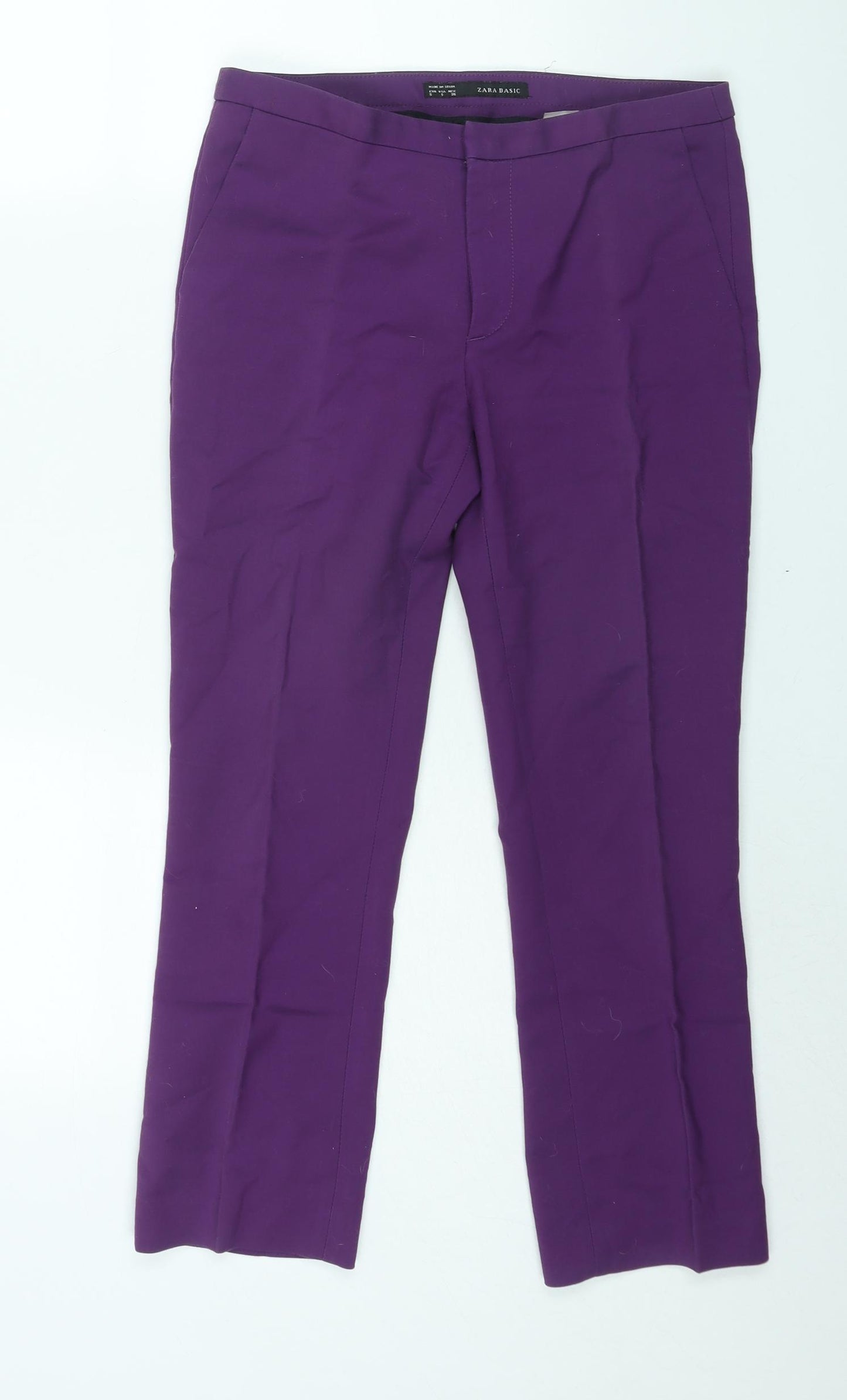 Zara Womens Purple Cotton Trousers Size S L24 in Regular Zip