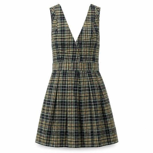 Front view of ASOS women’s multicoloured check viscose a-line, size UK 8, v-neck zip