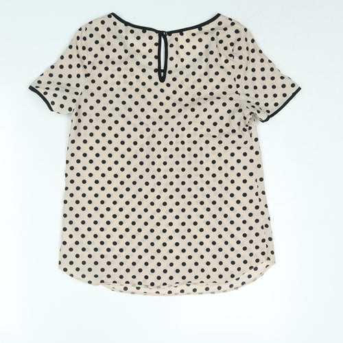 Luxe Womens Pink Polka Dot Polyester Basic Blouse Size 10 Round Neck