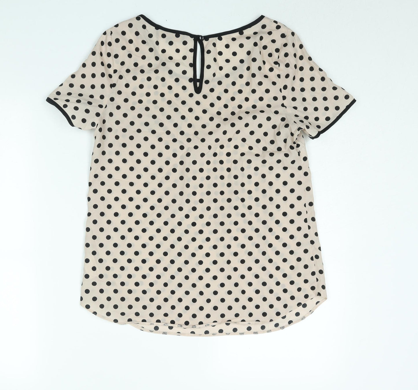 Luxe Womens Pink Polka Dot Polyester Basic Blouse Size 10 Round Neck