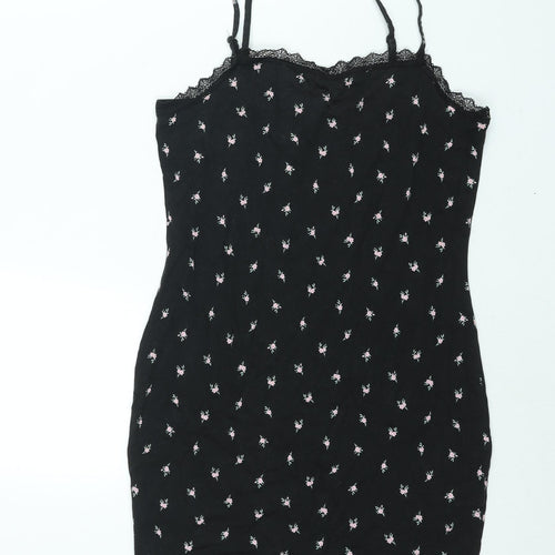 Divided by H&M Womens Black Floral Cotton Mini Size M Sweetheart Pullover - Lace Trim