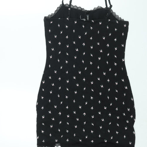Divided by H&M Womens Black Floral Cotton Mini Size M Sweetheart Pullover - Lace Trim