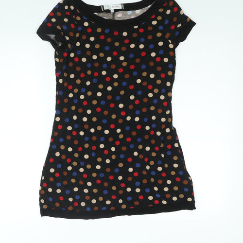 Principles Womens Black Polka Dot Viscose Mini Size 10 Boat Neck Pullover