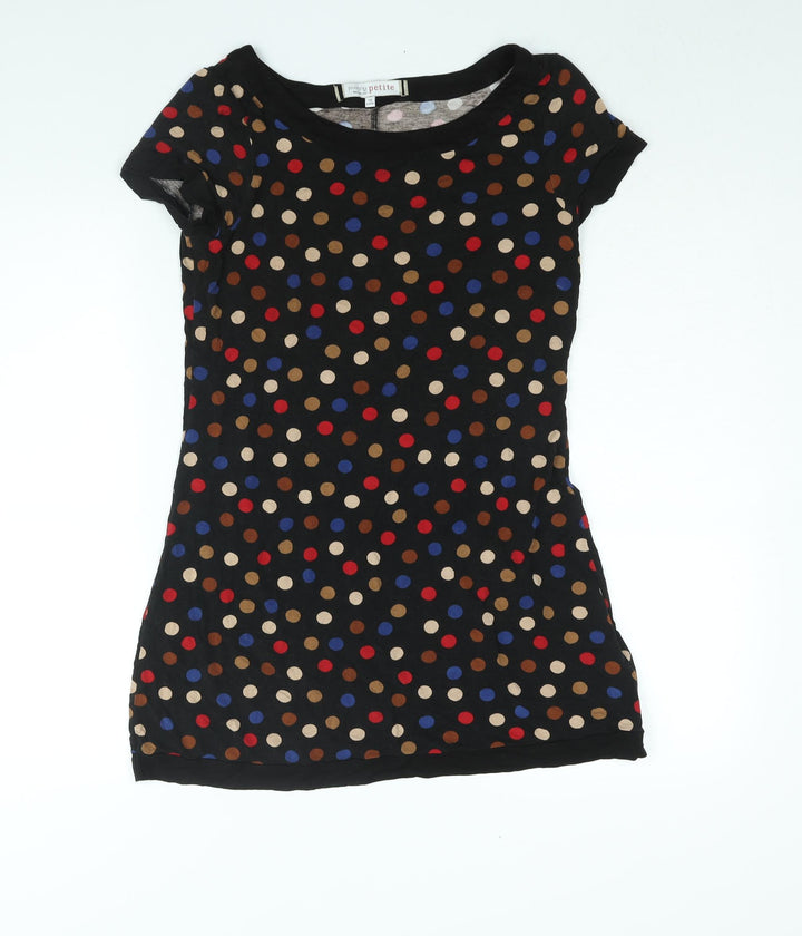 Principles Womens Black Polka Dot Viscose Mini Size 10 Boat Neck Pullover