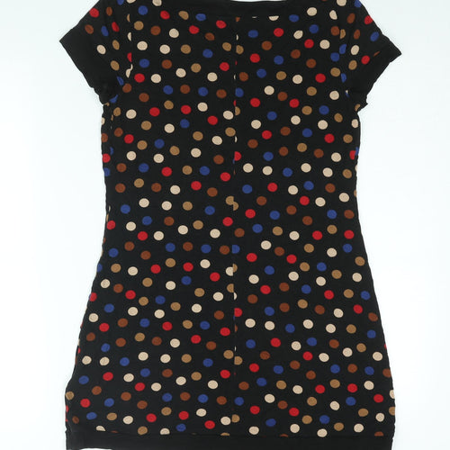 Principles Womens Black Polka Dot Viscose Mini Size 10 Boat Neck Pullover