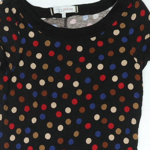 Principles Womens Black Polka Dot Viscose Mini Size 10 Boat Neck Pullover