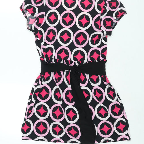 Quiz Womens Pink Geometric Polyester Basic Blouse Size 10 Square Neck - Belted