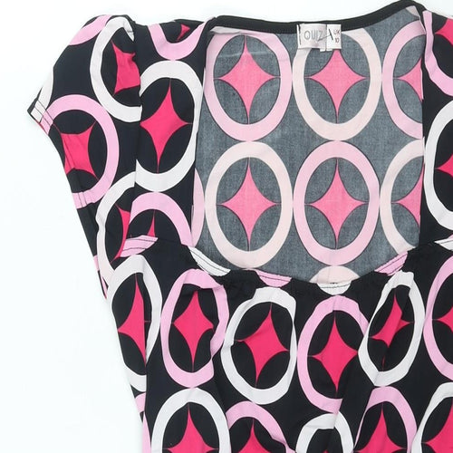 Quiz Womens Pink Geometric Polyester Basic Blouse Size 10 Square Neck - Belted