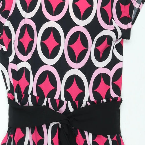 Quiz Womens Pink Geometric Polyester Basic Blouse Size 10 Square Neck - Belted
