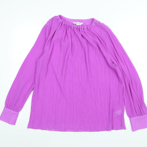 Autograph Womens Purple Polyester Basic Blouse Size 14 Round Neck - Plisse