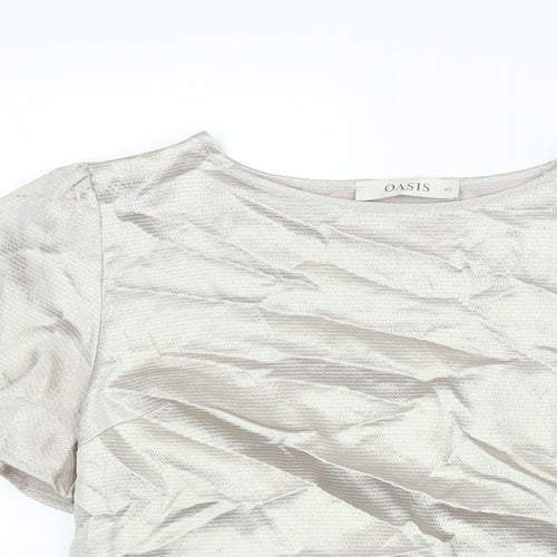 Oasis Womens Gold Polyester Basic Blouse Size XS Round Neck