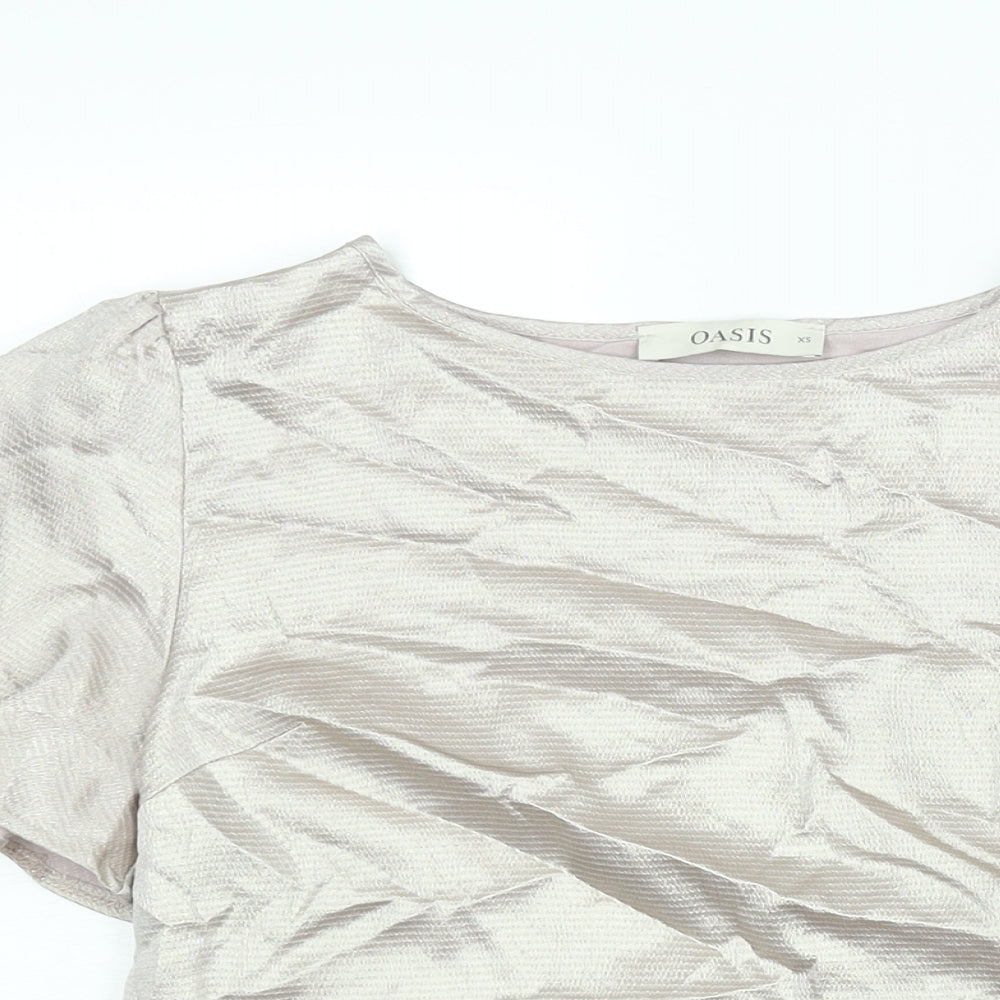 Oasis Womens Gold Polyester Basic Blouse Size XS Round Neck