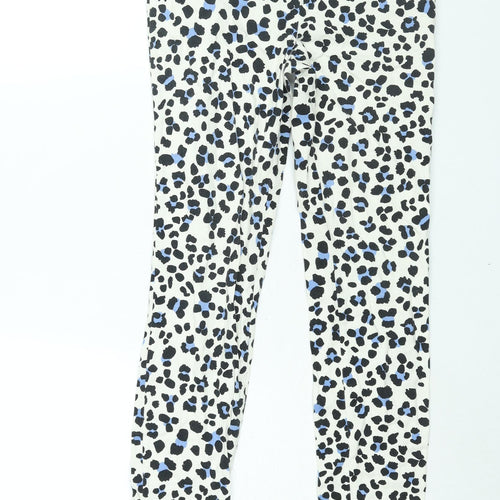 Zara Womens White Animal Print Cotton Trousers Size XS L26 in Regular Button - Leopard Print