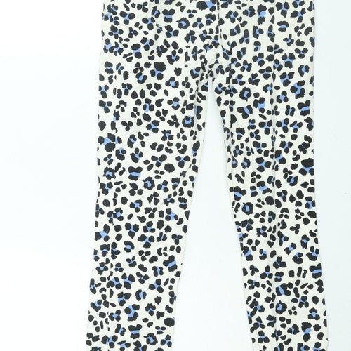 Zara Womens White Animal Print Cotton Trousers Size XS L26 in Regular Button - Leopard Print