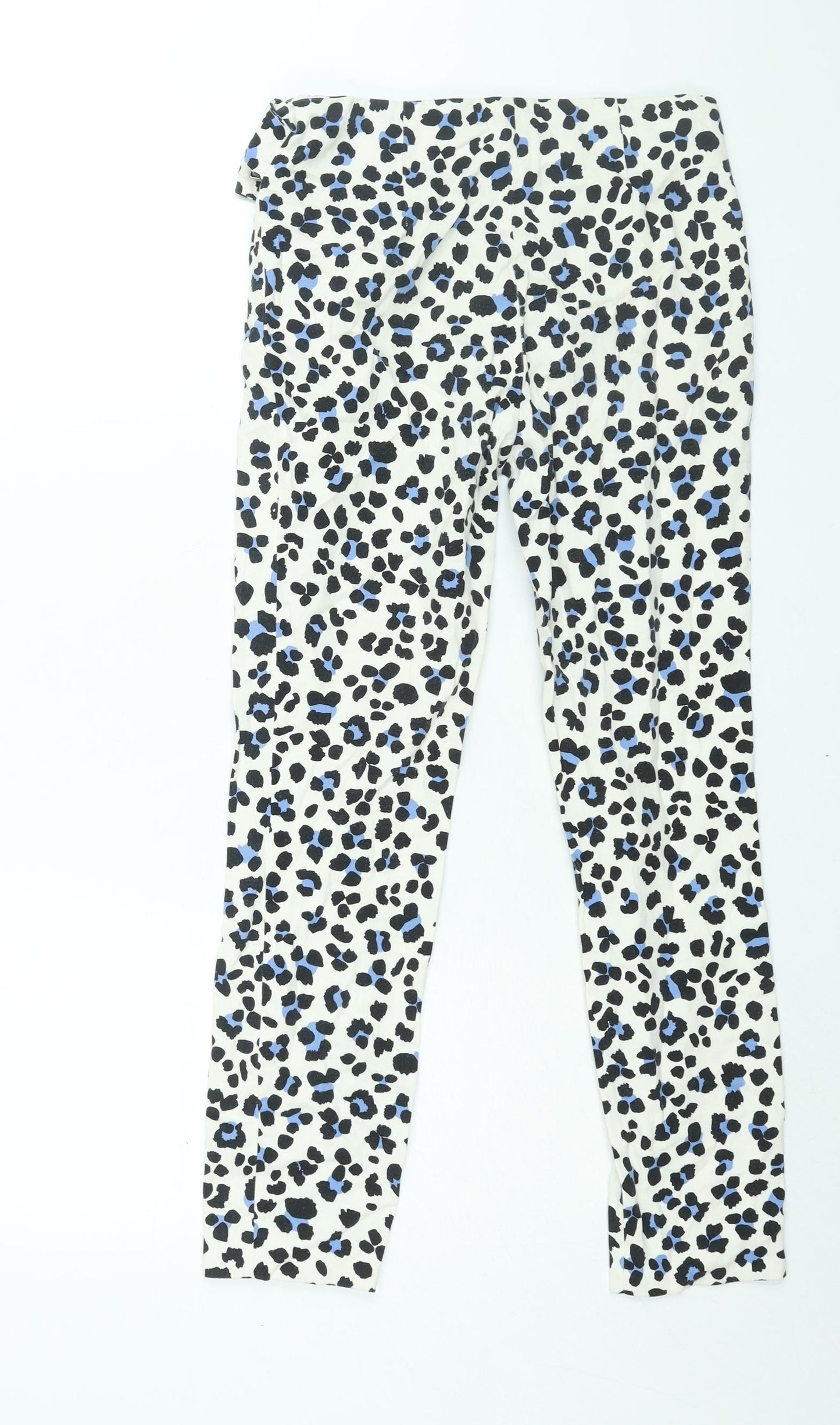 Zara Womens White Animal Print Cotton Trousers Size XS L26 in Regular Button - Leopard Print