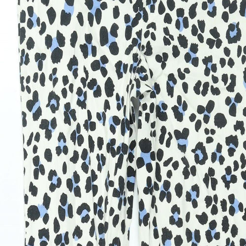 Zara Womens White Animal Print Cotton Trousers Size XS L26 in Regular Button - Leopard Print