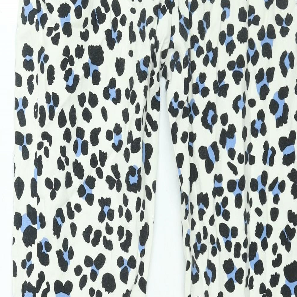 Zara Womens White Animal Print Cotton Trousers Size XS L26 in Regular Button - Leopard Print