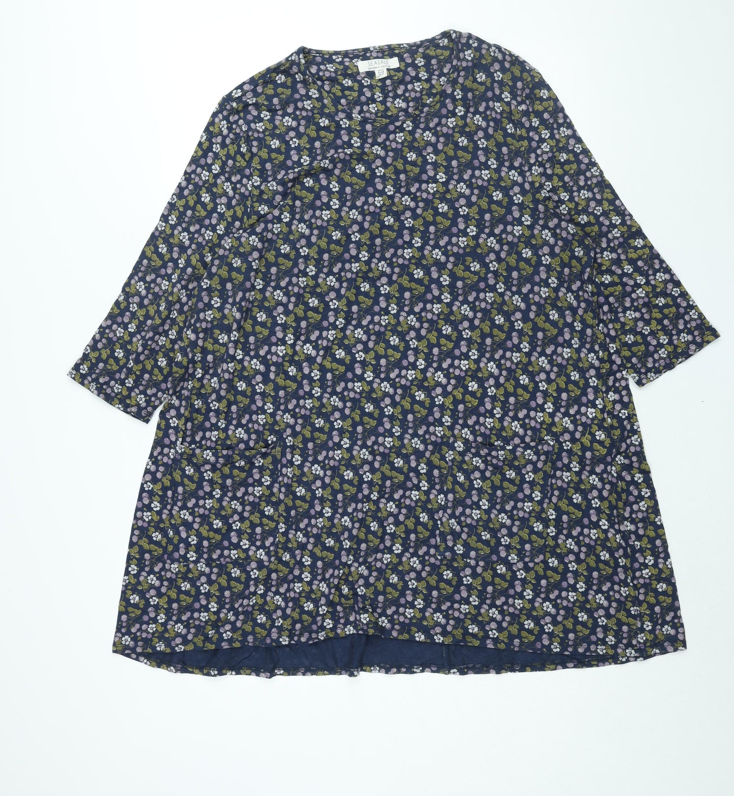 Seasalt Womens Blue Floral Bamboo A-Line Size 20 Round Neck Pullover