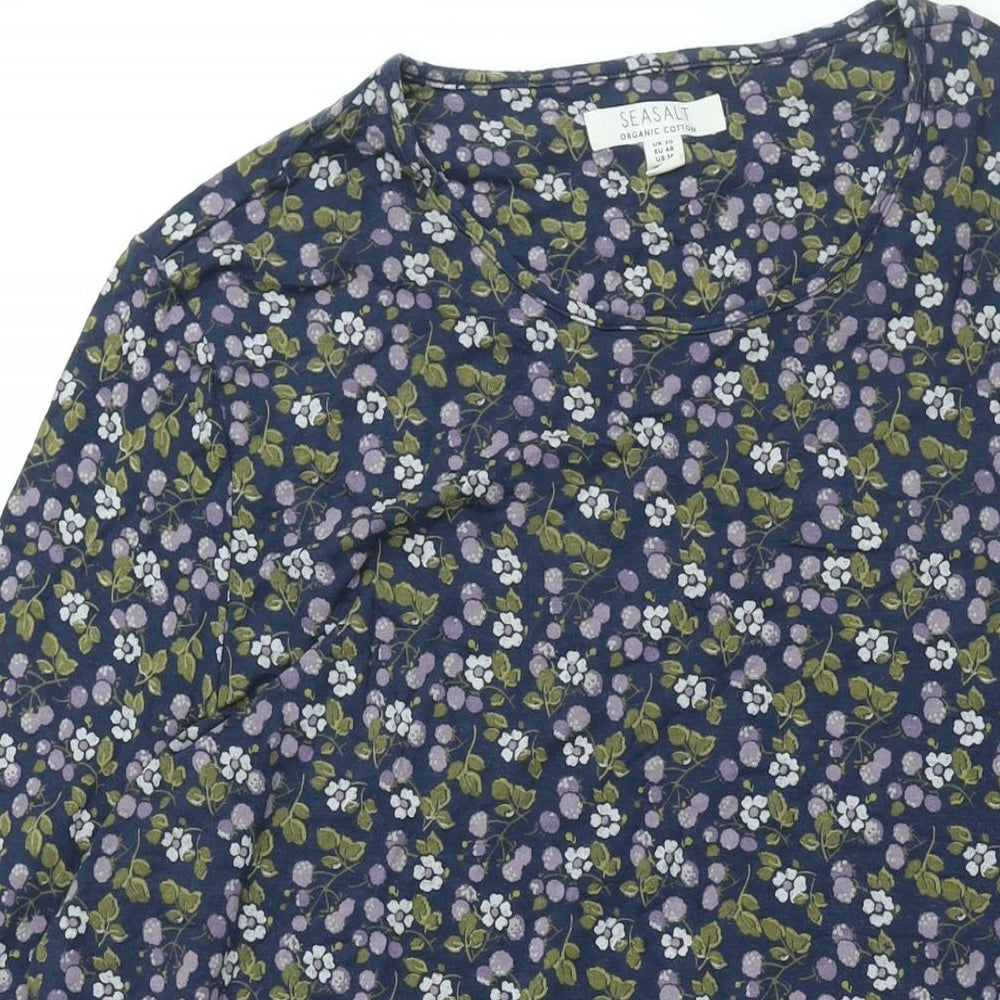 Seasalt Womens Blue Floral Bamboo A-Line Size 20 Round Neck Pullover