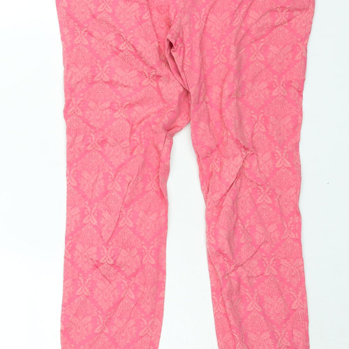 Zara Womens Pink Geometric Cotton Trousers Size S L26 in Regular Zip