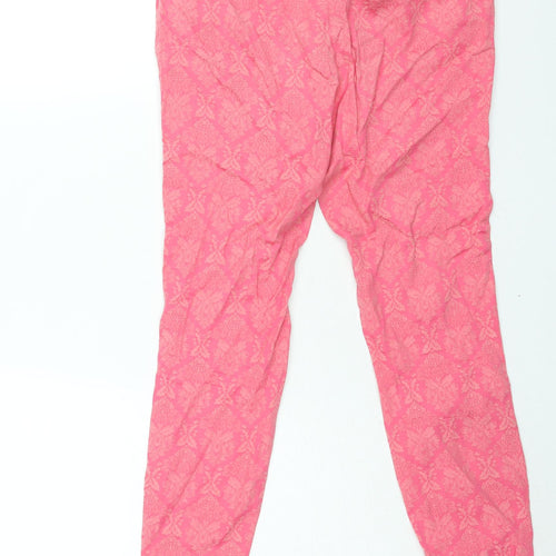 Zara Womens Pink Geometric Cotton Trousers Size S L26 in Regular Zip