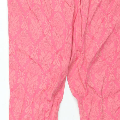 Zara Womens Pink Geometric Cotton Trousers Size S L26 in Regular Zip