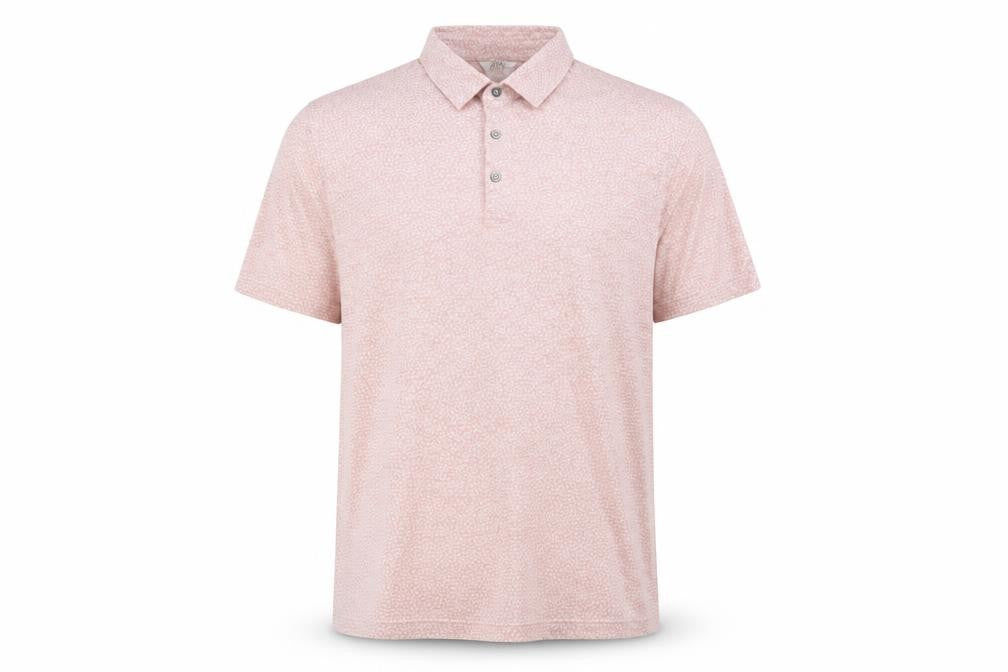 Front view of Next men’s pink geometric cotton polo, size L, collared button