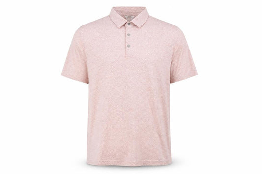 Front view of Next men’s pink geometric cotton polo, size L, collared button