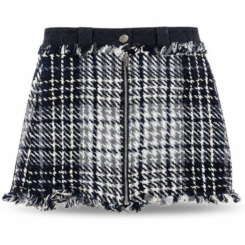 Zara Womens Blue Geometric Cotton Mini Skirt Size S Zip - Raw Edge
