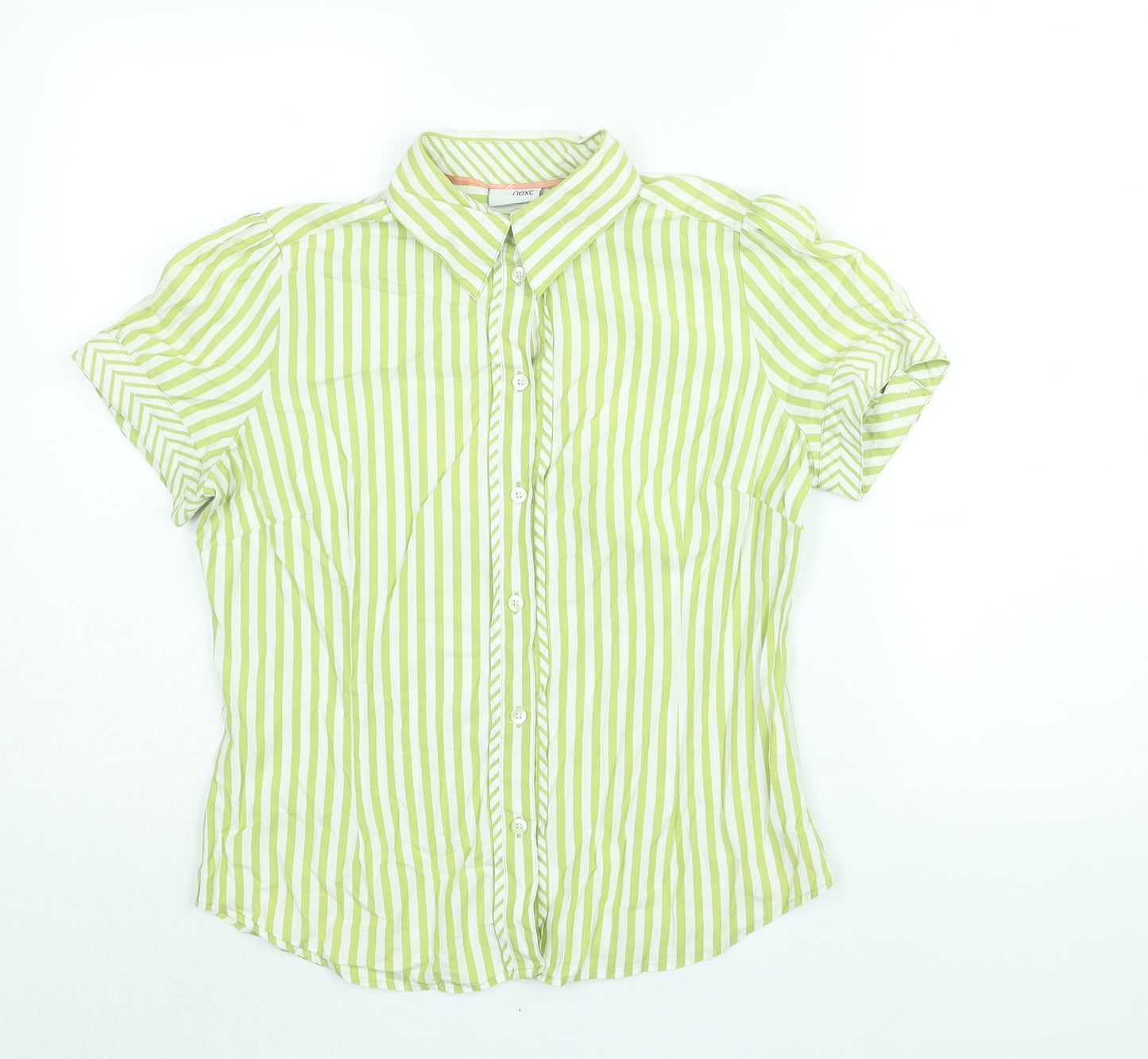 NEXT Womens Green Striped Cotton Basic Button-Up Size 14 Collared
