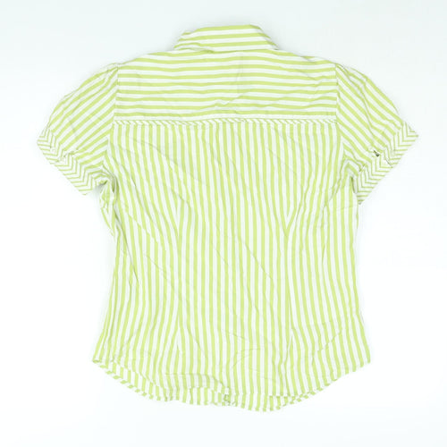 NEXT Womens Green Striped Cotton Basic Button-Up Size 14 Collared