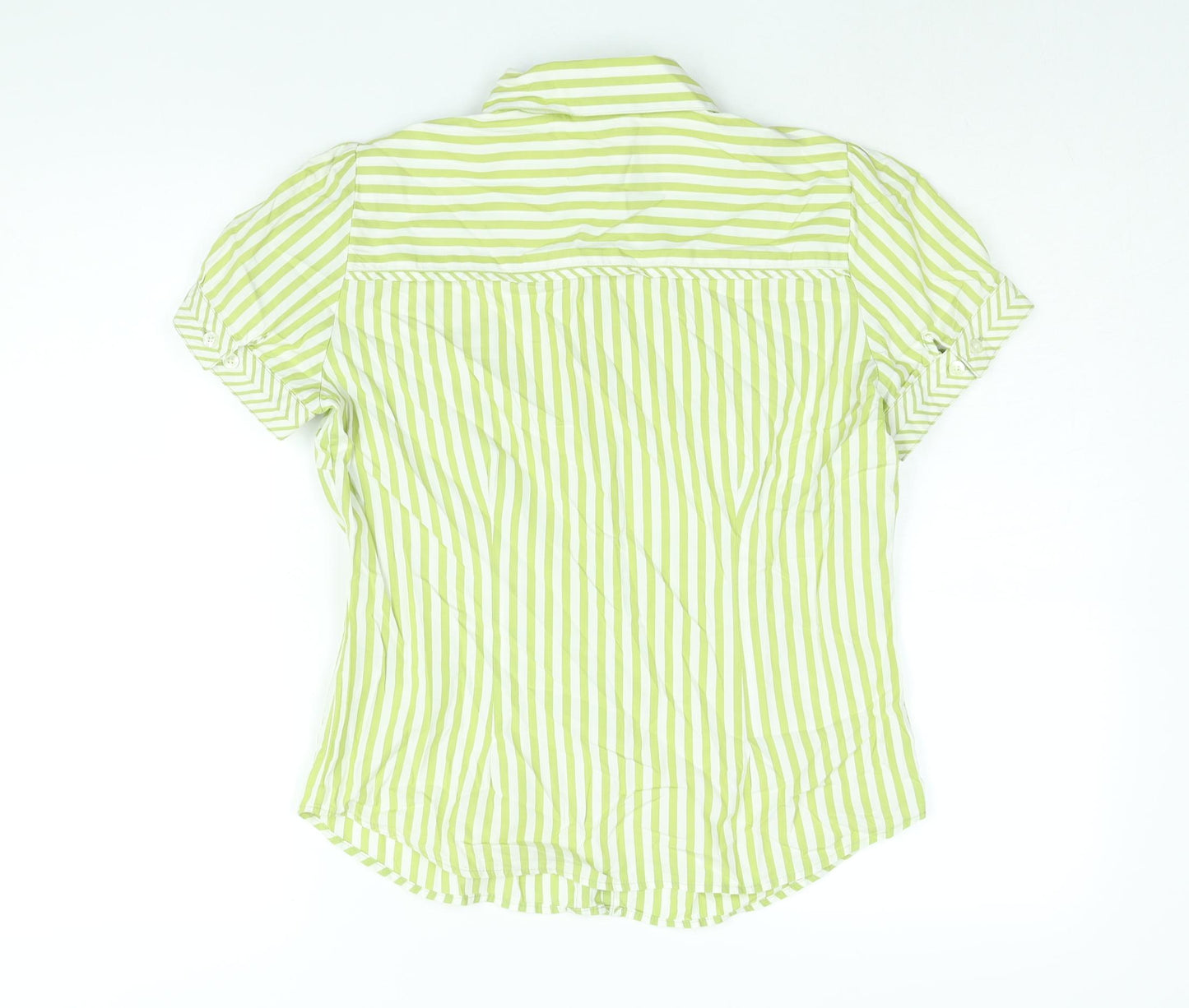 NEXT Womens Green Striped Cotton Basic Button-Up Size 14 Collared