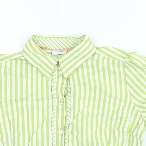 NEXT Womens Green Striped Cotton Basic Button-Up Size 14 Collared