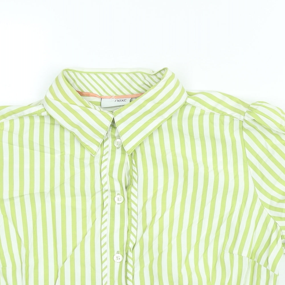 NEXT Womens Green Striped Cotton Basic Button-Up Size 14 Collared