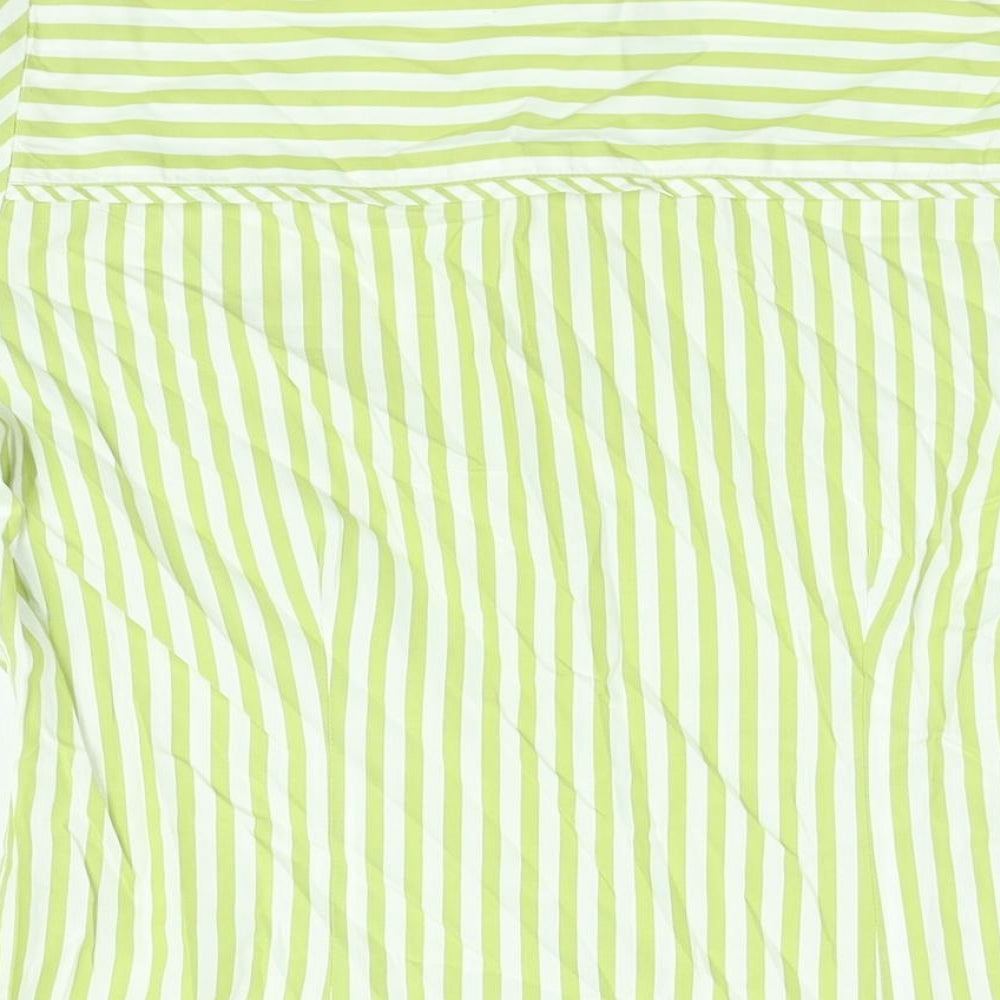 NEXT Womens Green Striped Cotton Basic Button-Up Size 14 Collared