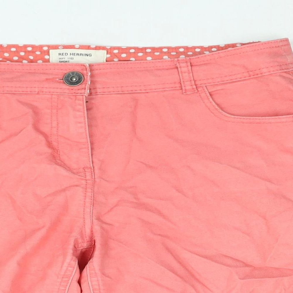 Red Herring Womens Pink Cotton Basic Shorts Size 12 L5 in Regular Zip