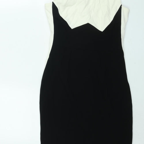 Coast Womens Black Colourblock Acetate Pencil Dress Size 10 Round Neck Zip
