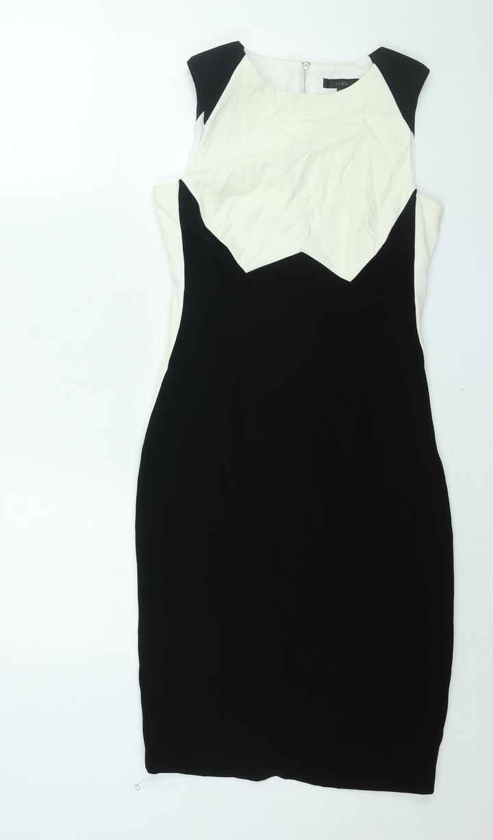 Coast Womens Black Colourblock Acetate Pencil Dress Size 10 Round Neck Zip