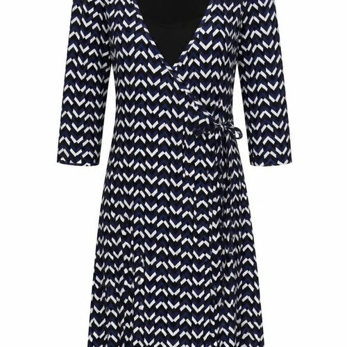 Marks and Spencer Womens Multicoloured Geometric Polyester Wrap Dress Size 10 V-Neck Tie