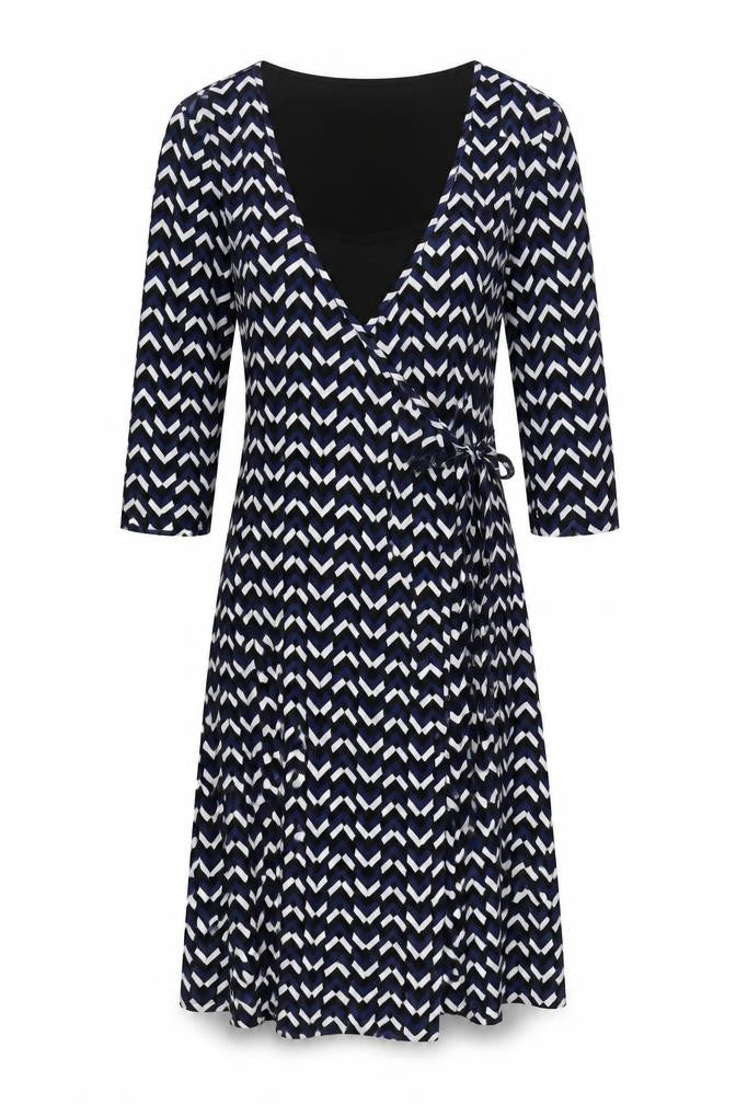 Marks and Spencer Womens Multicoloured Geometric Polyester Wrap Dress Size 10 V-Neck Tie