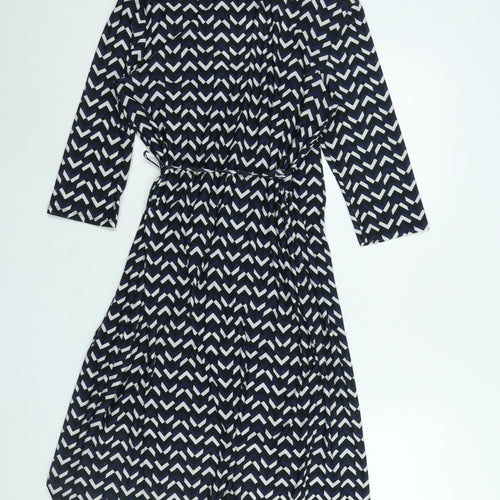 Marks and Spencer Womens Multicoloured Geometric Polyester Wrap Dress Size 10 V-Neck Tie