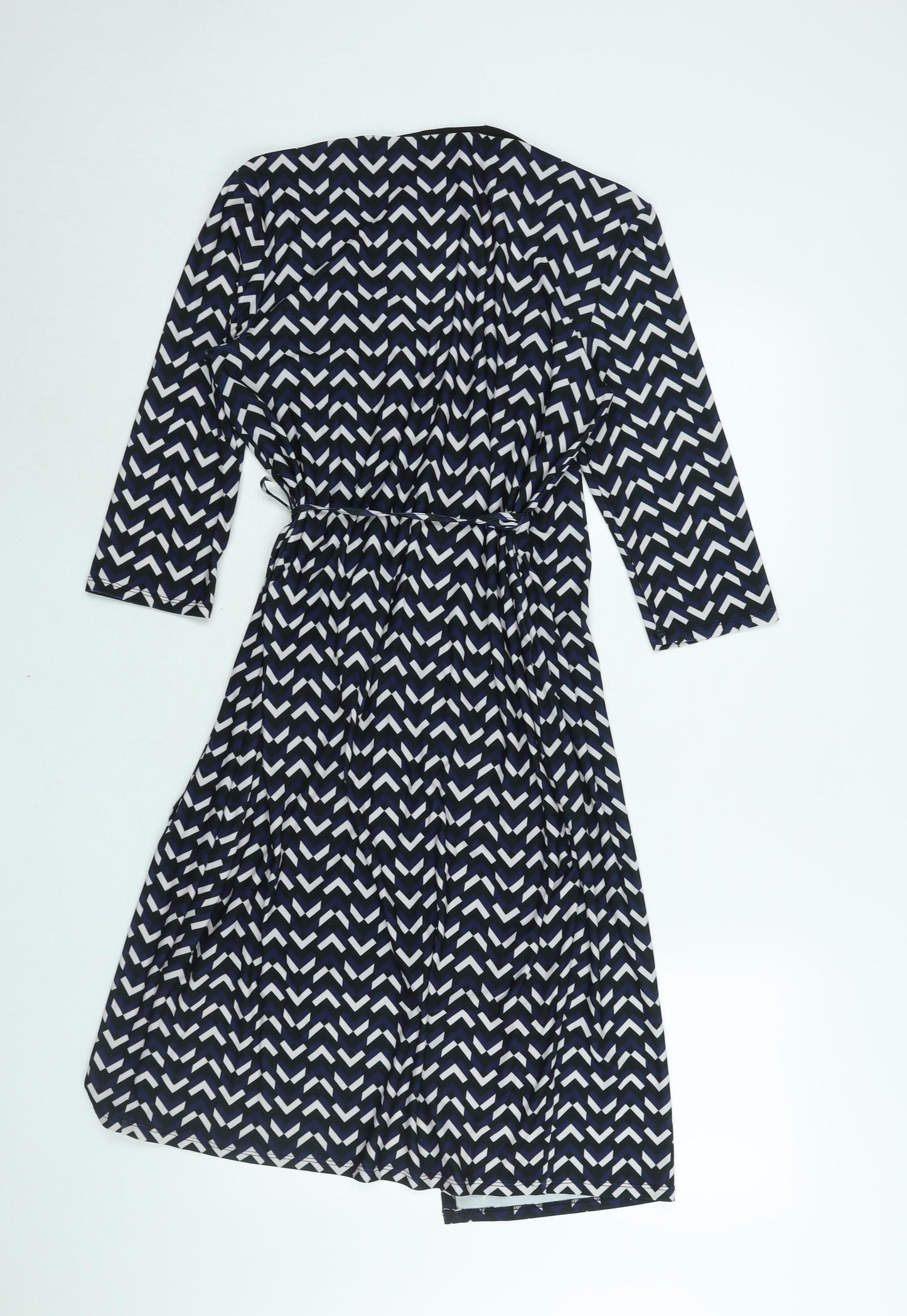 Marks and Spencer Womens Multicoloured Geometric Polyester Wrap Dress Size 10 V-Neck Tie