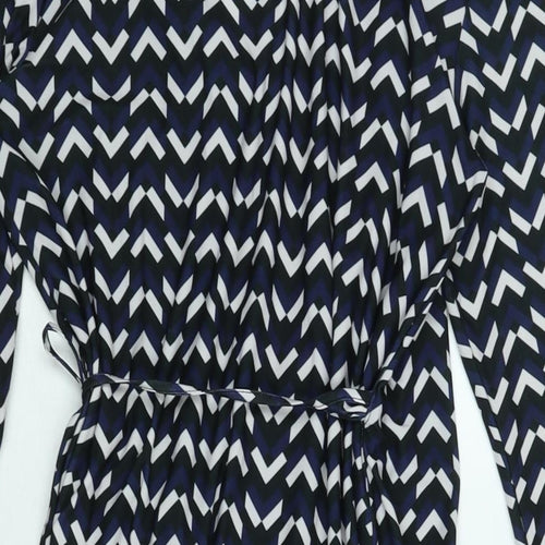 Marks and Spencer Womens Multicoloured Geometric Polyester Wrap Dress Size 10 V-Neck Tie