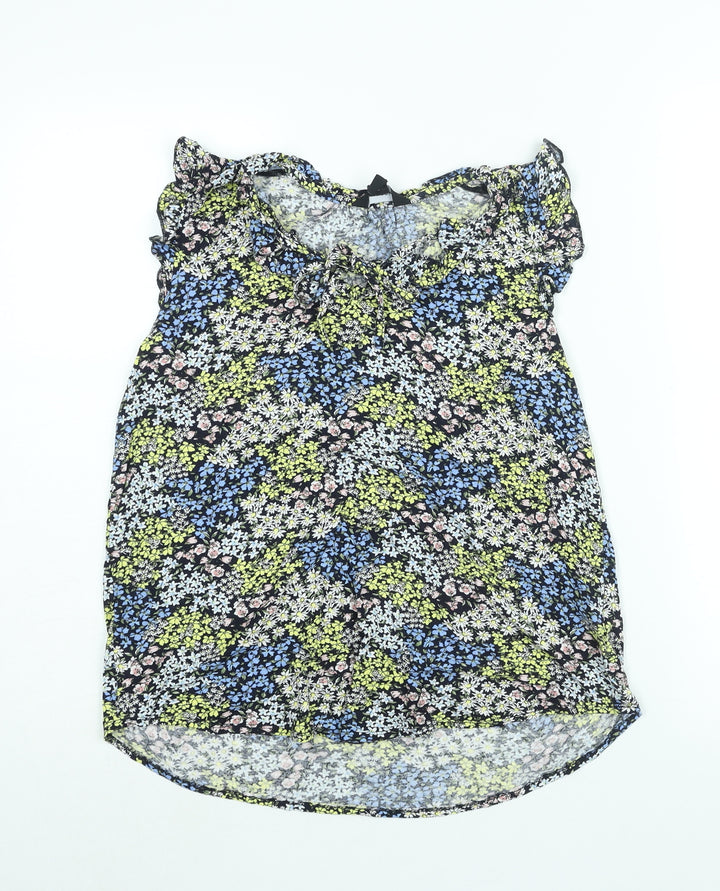 New Look Womens Multicoloured Floral Viscose Basic Blouse Size 10 Round Neck - Keyhole Neck