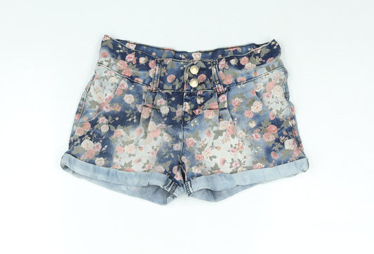 Miso Womens Blue Floral Cotton Basic Shorts Size 8 L3 in Regular Zip