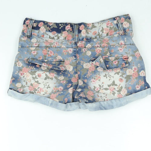 Miso Womens Blue Floral Cotton Basic Shorts Size 8 L3 in Regular Zip