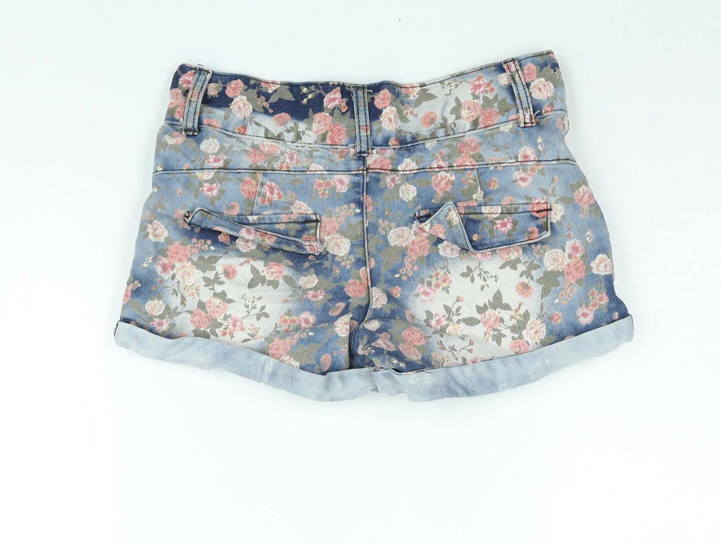 Miso Womens Blue Floral Cotton Basic Shorts Size 8 L3 in Regular Zip