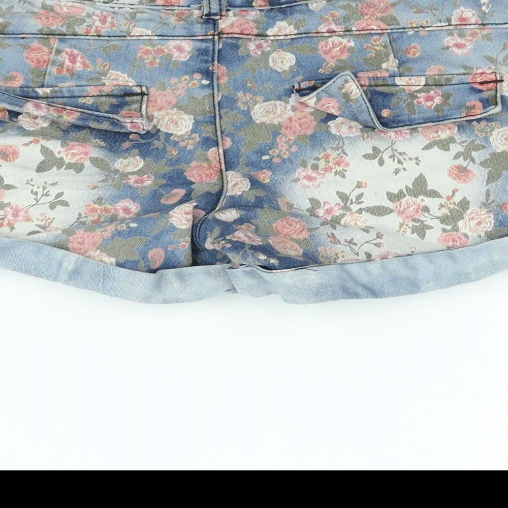 Miso Womens Blue Floral Cotton Basic Shorts Size 8 L3 in Regular Zip