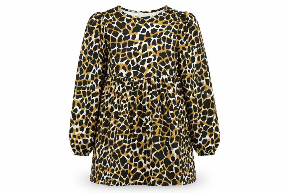 Front view of ASOS women’s multicoloured animal print polyester a-line, size UK 10, round neck pullover - giraffe print