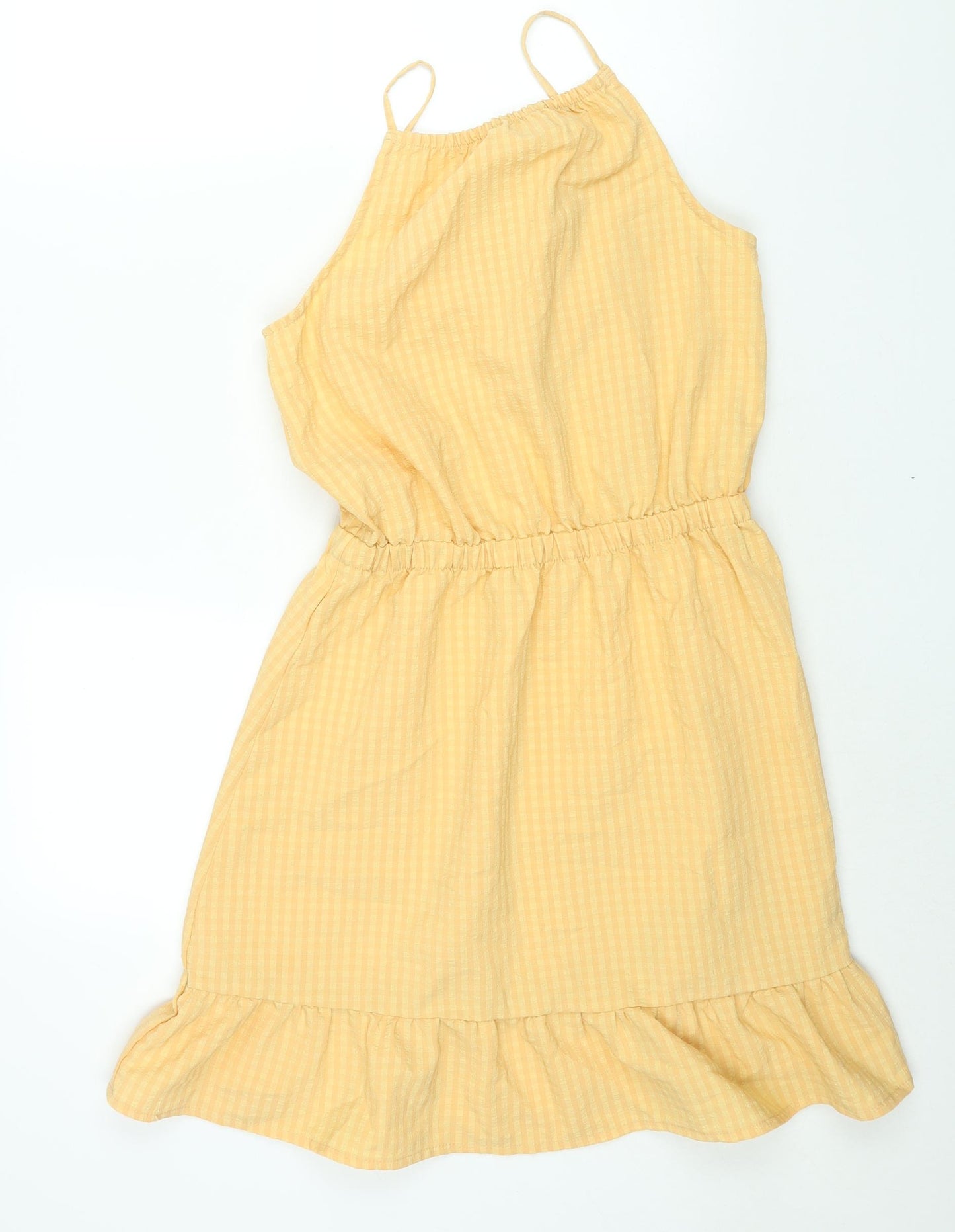 H&M Girls Orange Polyester A-Line Size 12-13 Years Scoop Neck Pullover - Frill